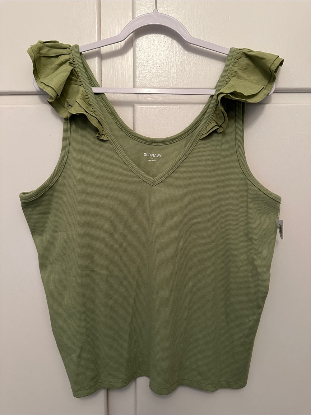 NWT Old Navy Light Green Ruffle-Shoulder V‑Neck Tank Top